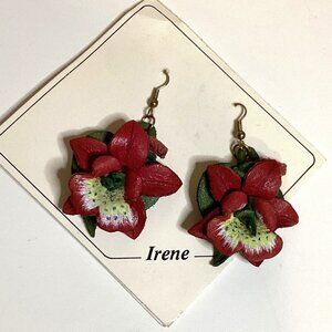 Real Leather Handmade Jewelry Floral Drop Earrings for Pierced Ears